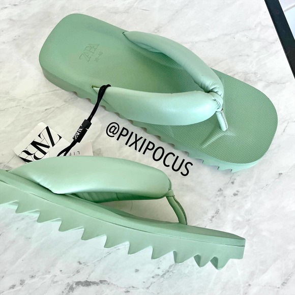 ZARA PADDED LEATHER SANDALS MINT GREEN 8/9 - Picture 9 of 12